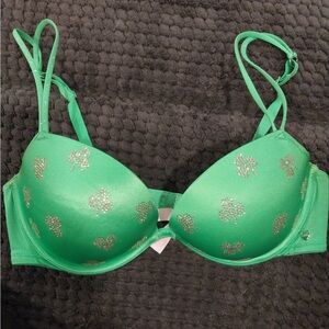 Green Women's Bra with Shamrock Design